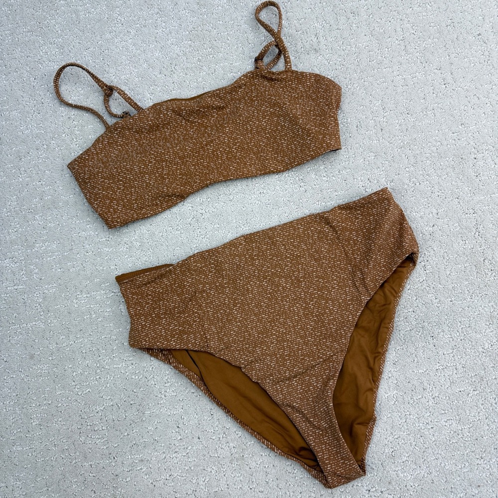 Vuori Dune Bikini Set Women S Brown Dash Print High Waist Bandeau VW700 VW701